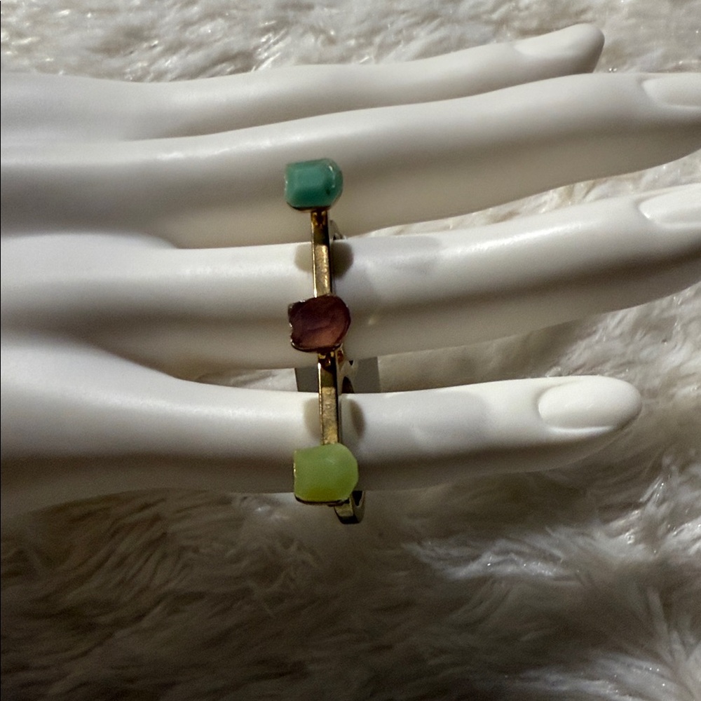 French Connection Gold Ring with Green, Purple, and Yellow Stones